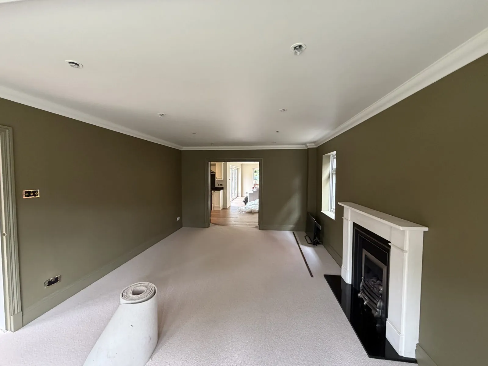 Freshly painted sage living room